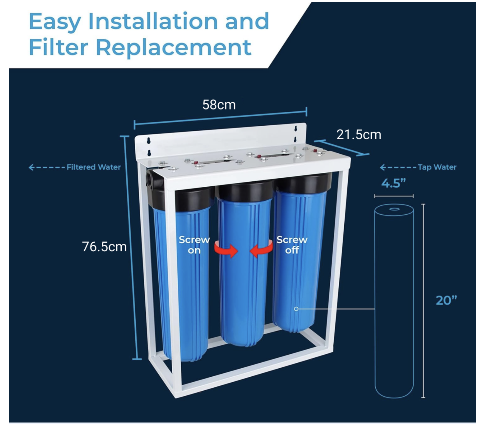 3 Stage 20" Big Blue Whole House Water Filtration System - Image 2